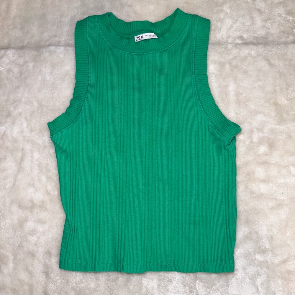 Zara Ribbed Green Tank Top Size Small